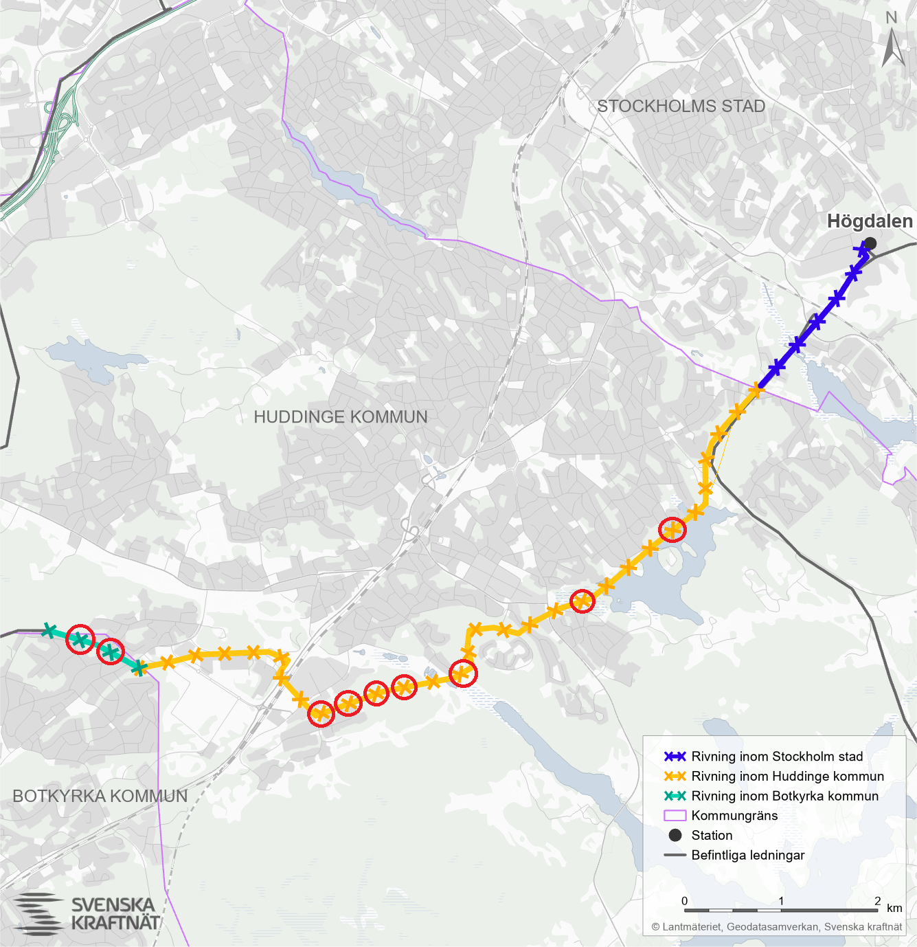 Karta med utmärka stolpar 