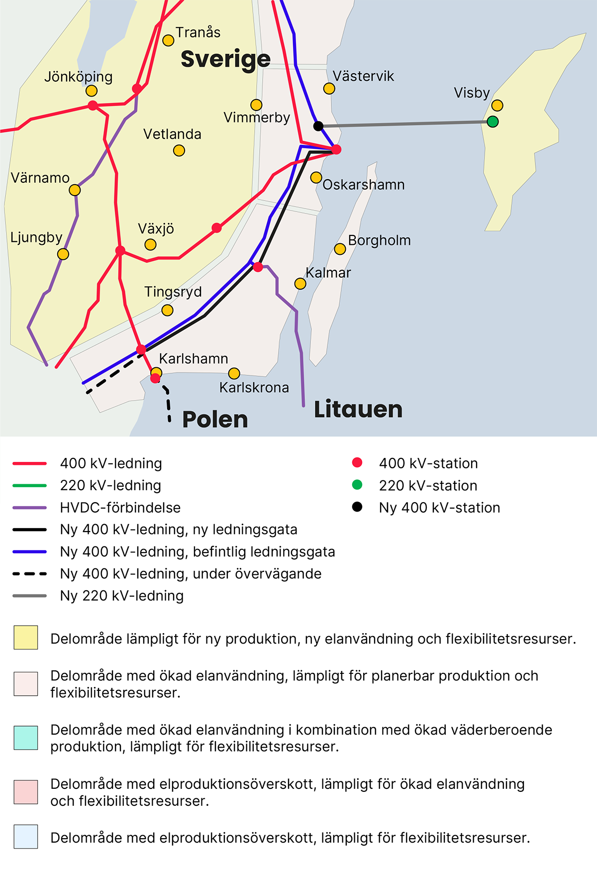 Illustration av delområde i Västra Götaland för anslutning för att främja en effektiv utbyggnad av elsystemet
