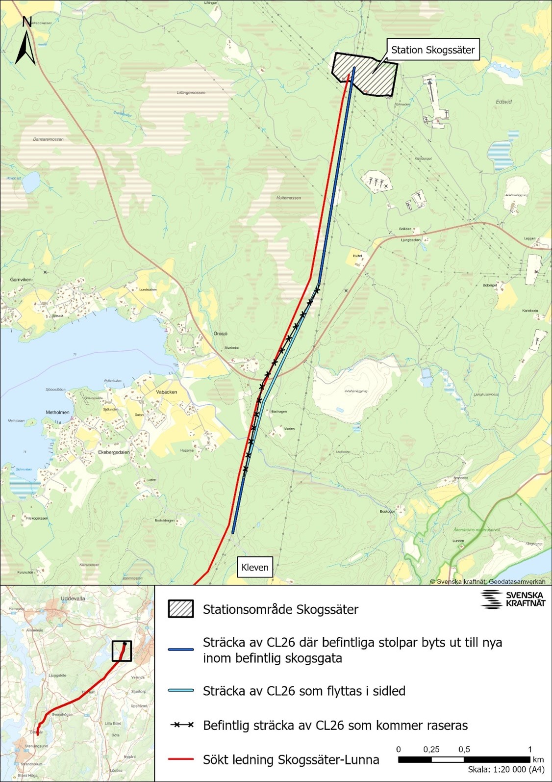 Karta med den ledningssträckning av CL26 