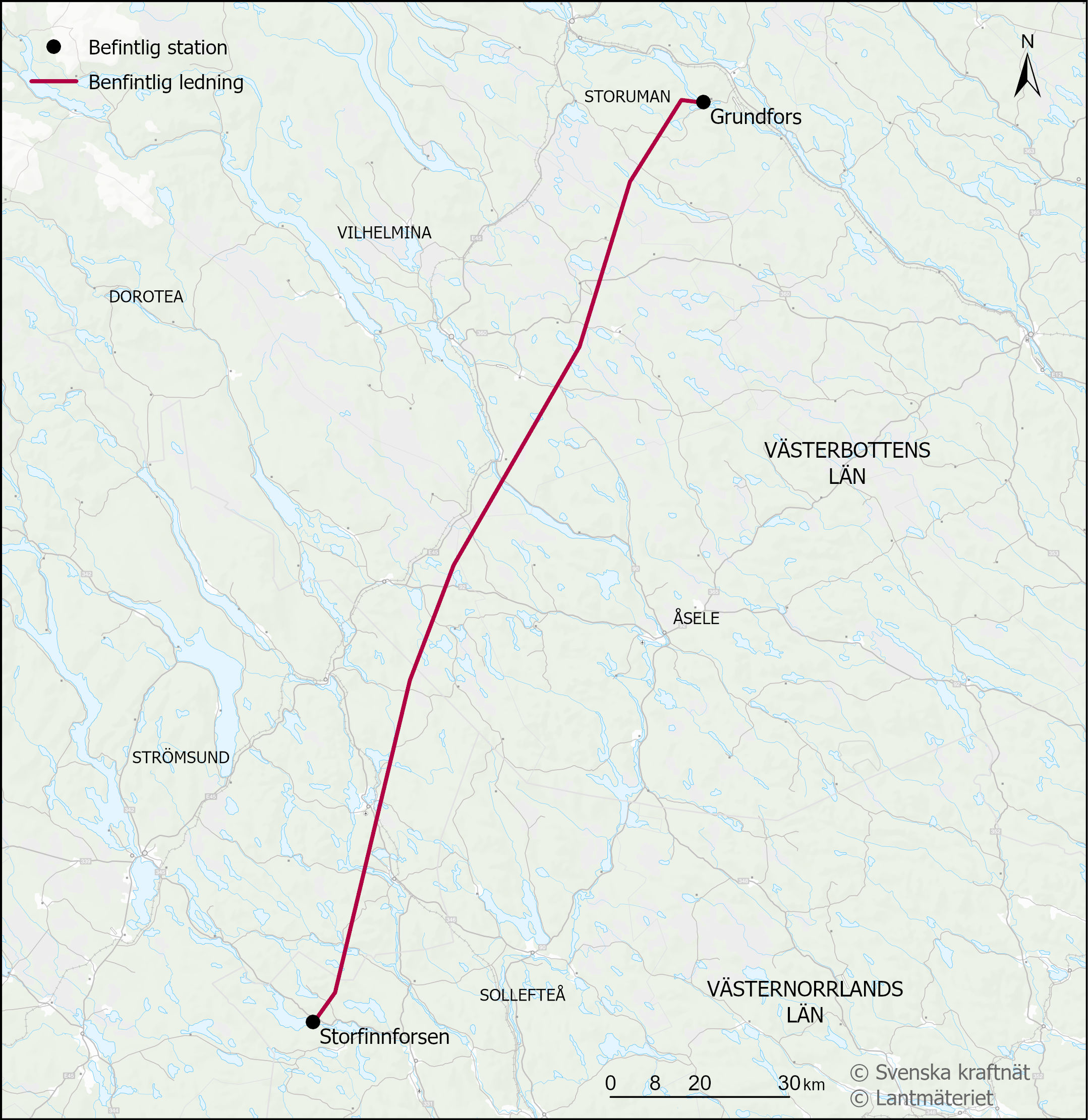 Karta över den befintliga ledningen 