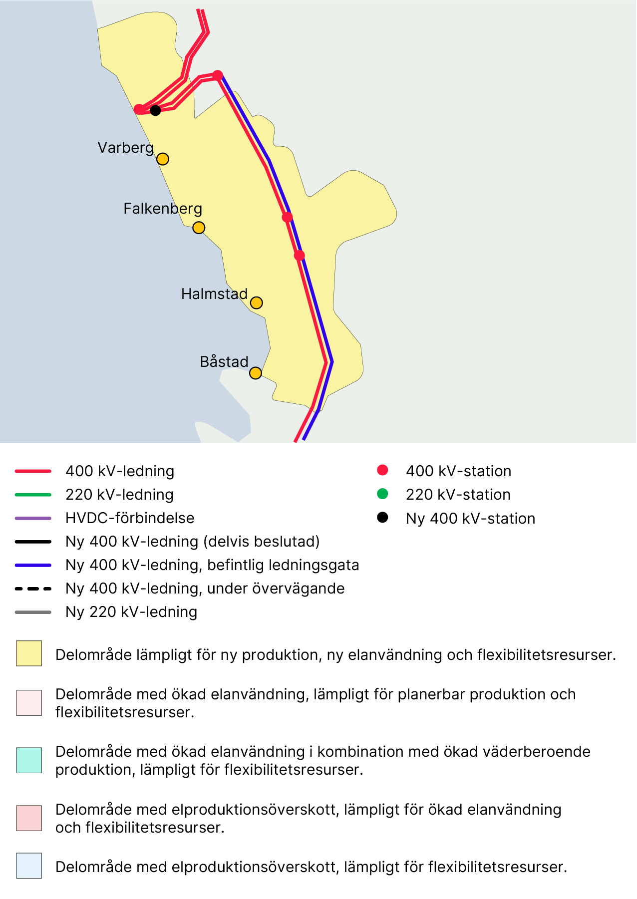   Illustration av delområde i Halland för anslutning för att främja en effektiv utbyggnad av elsystemet