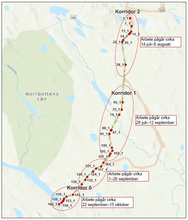 Karta med preliminär tidplan för fältundersökningar