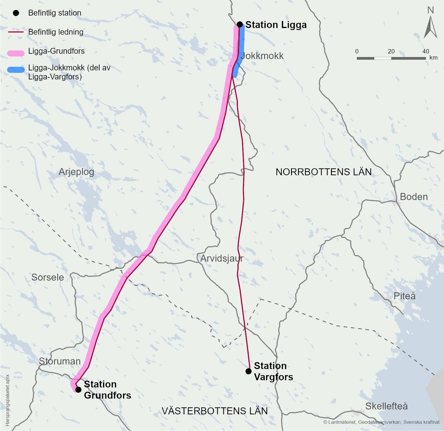 En karta som visa båda befintliga ledningarna
