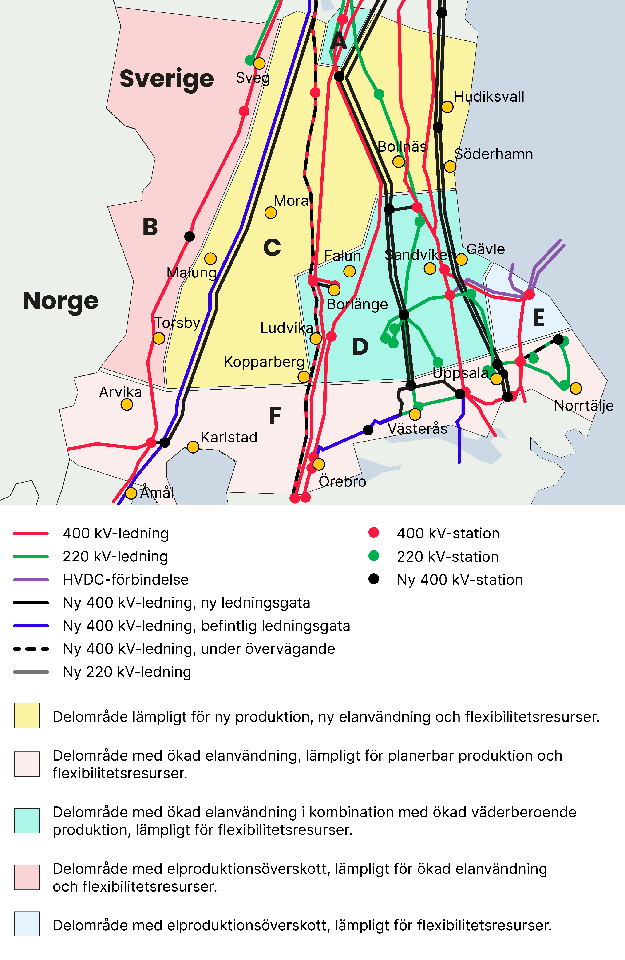Regional nätutveckling i Mellansverige beskrivet i en karta som visar län