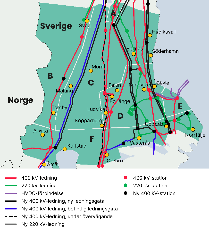 Regional nätutveckling i Mellansverige beskrivet i en karta som visar län