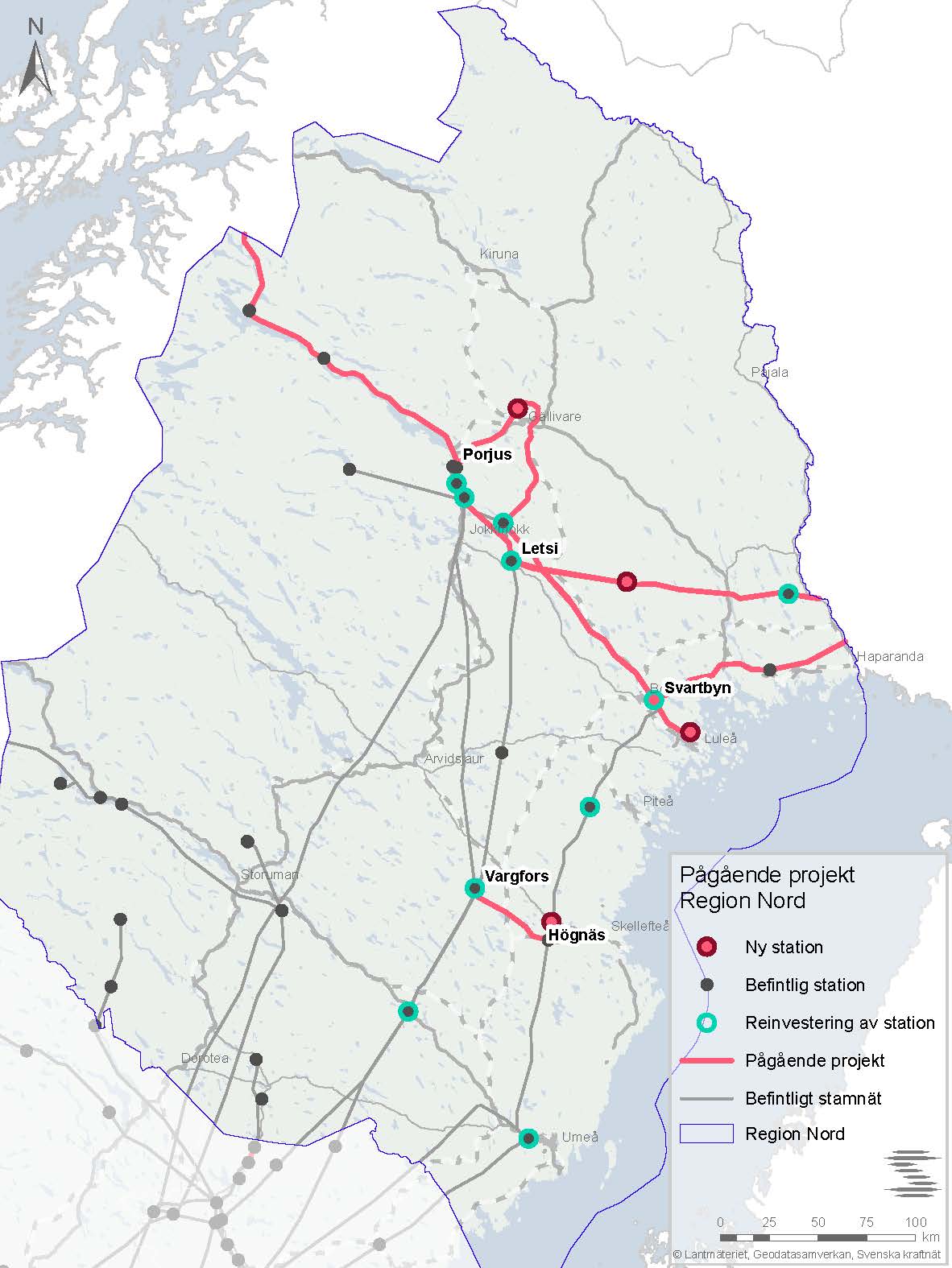 Karta över alla projekt i Region Nord