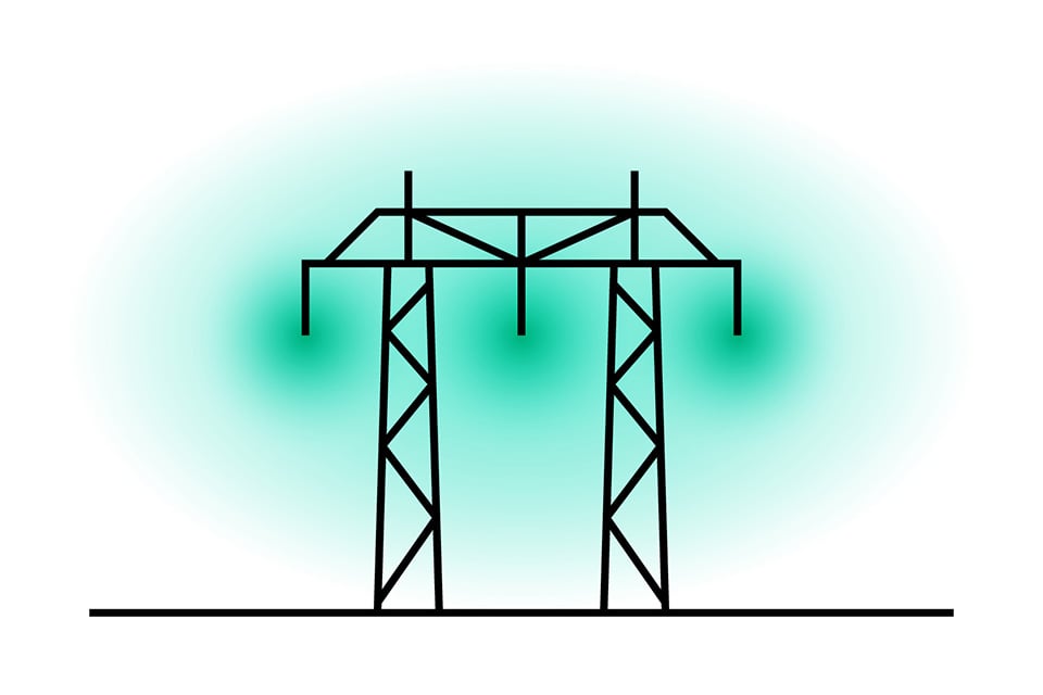 illustration: magnetfält runt en kraftledningstolpe