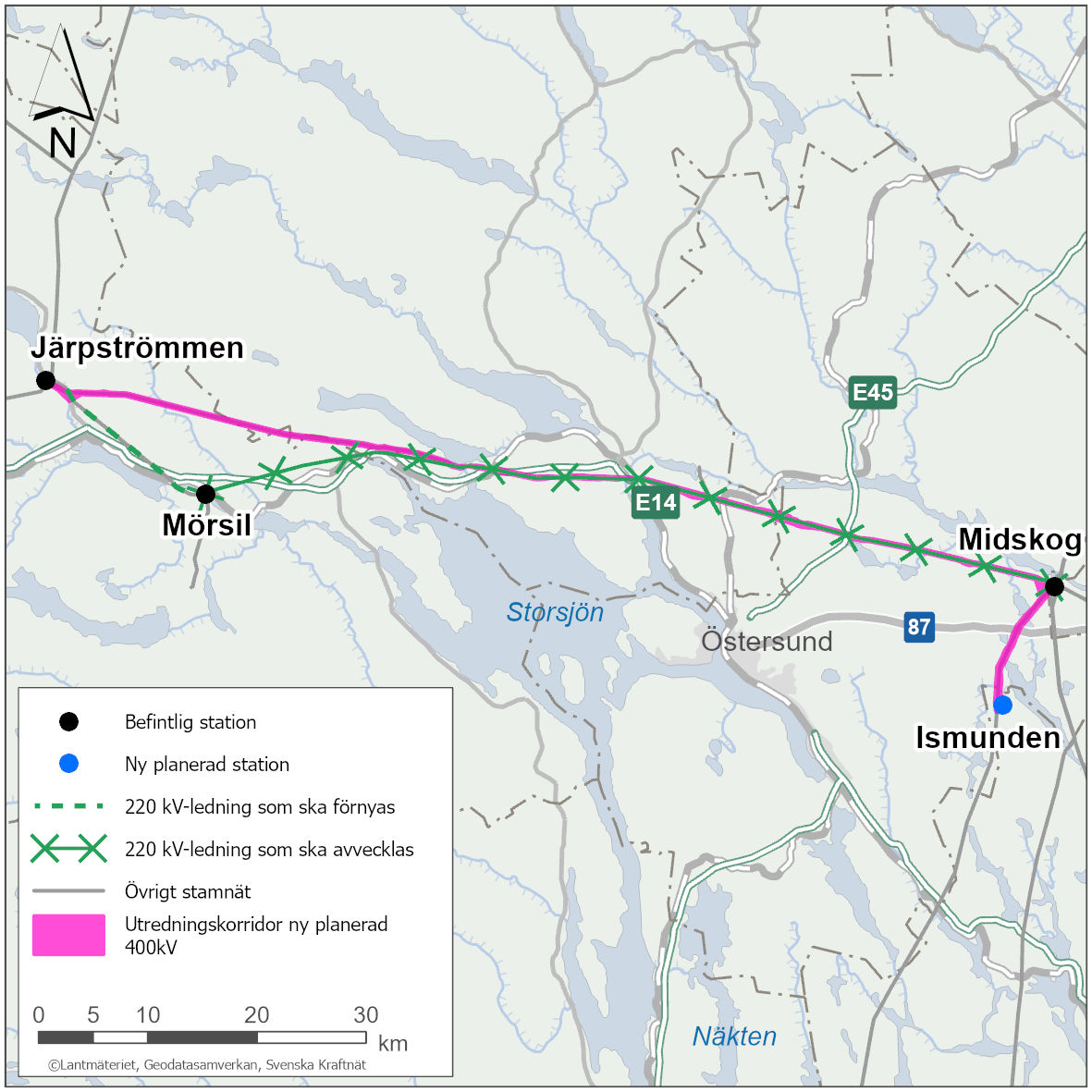 Kart över projekt Ismunden--Järpströmmen--Mörsil