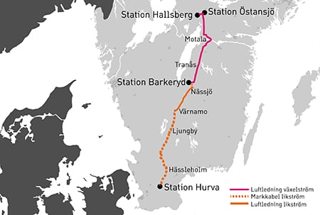 Karta, sträckning SydVästlänken