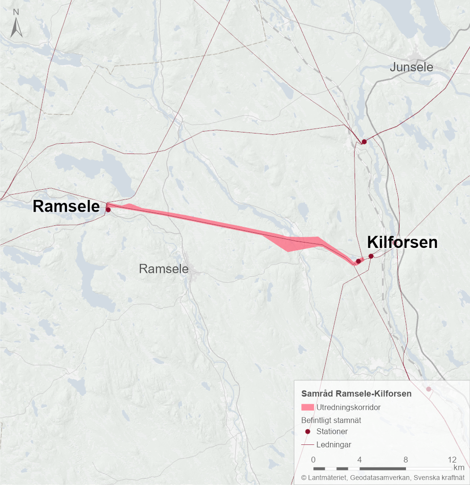 Karta utredningskorridor Ramsele-Kilforsen.