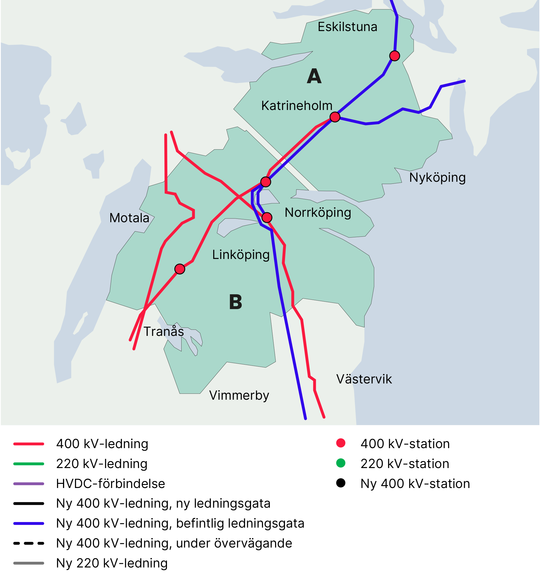 Illustration av nätåtgärder i Södermanland och Östergötland
