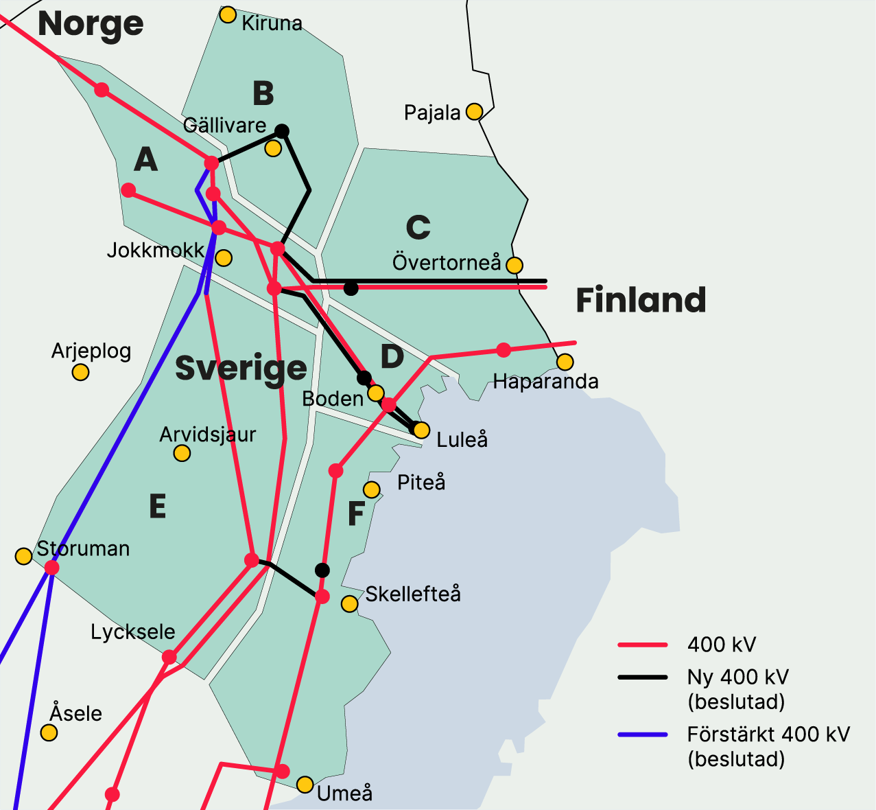 Karta över regional nätutveckling Norrbotten och Västerbotten 20251218