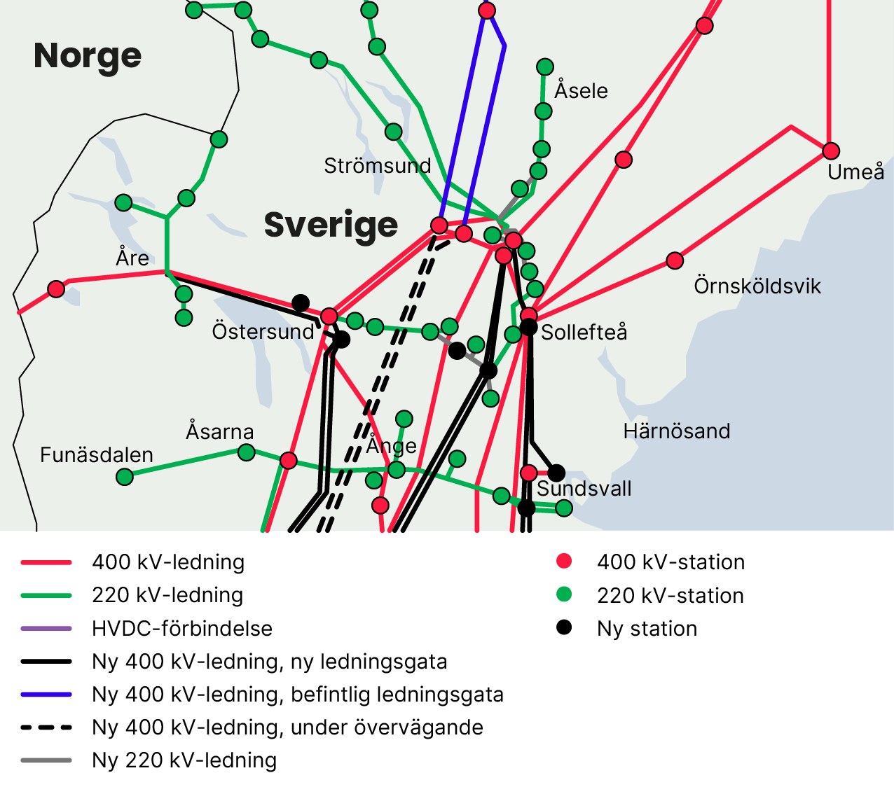 Karta regional nätutveckling Jämtland Västernorrland