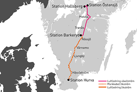 Karta, sträckning SydVästlänken