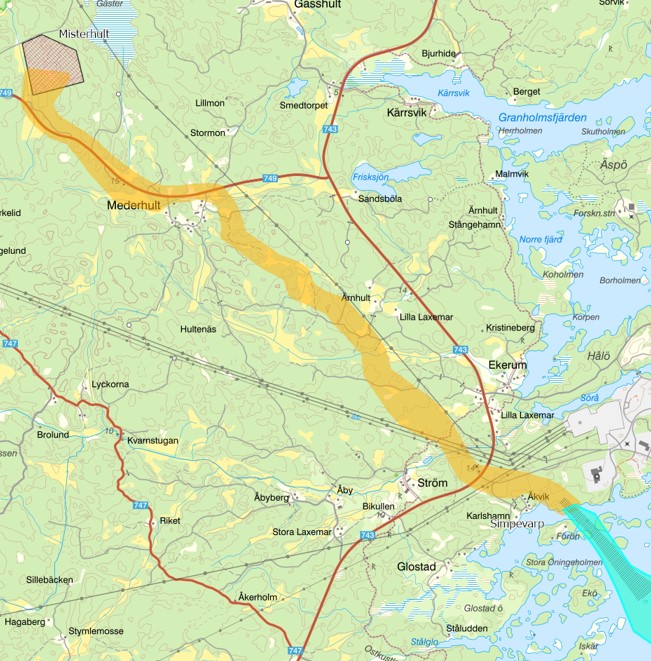 Utredningskorridor på fastlandet till Misterhult