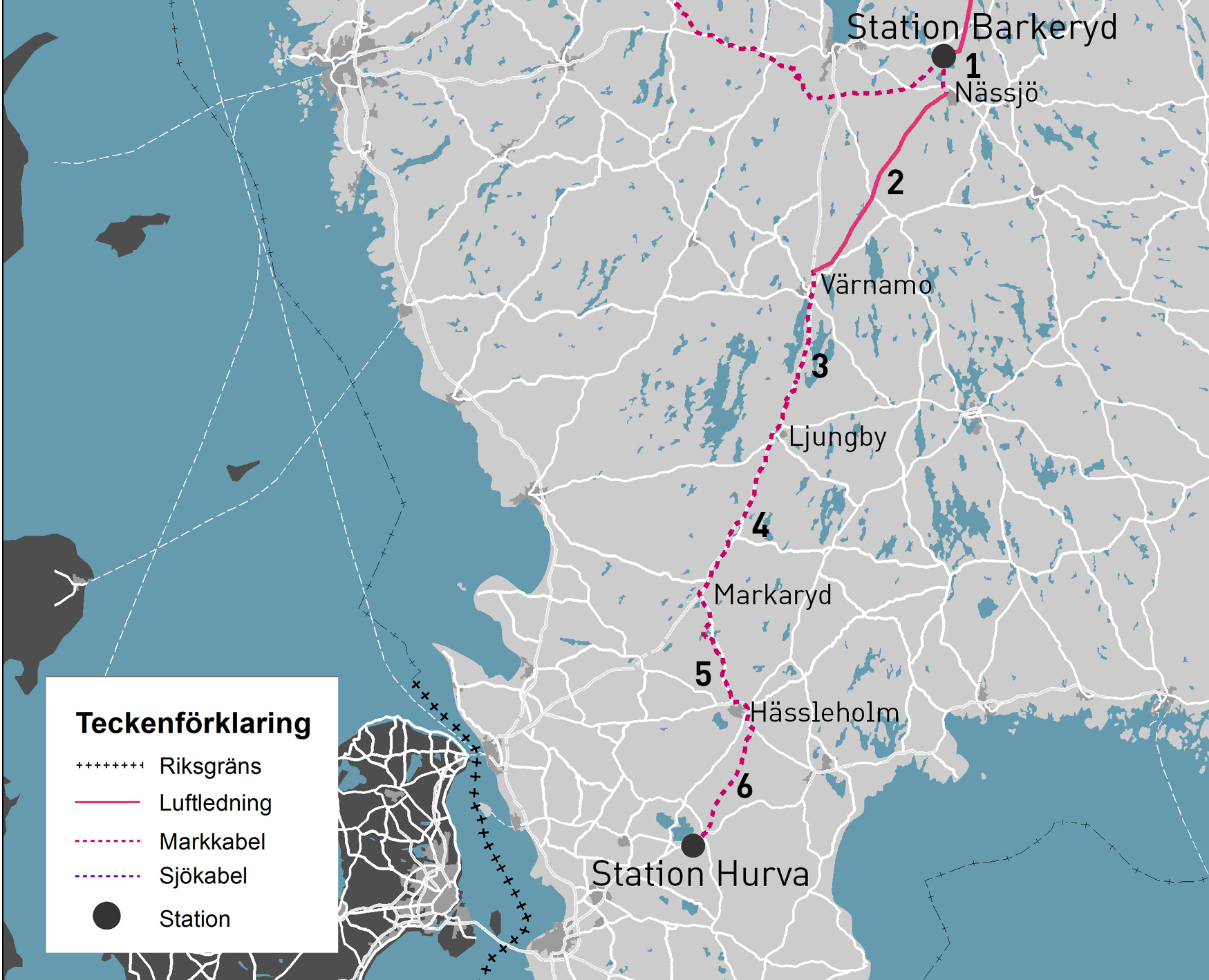 Detaljkarta, södra grenen av SydVästlänken