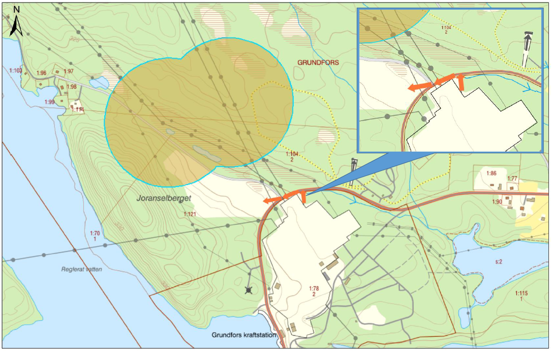 Karta över området runt station Grundfors.
