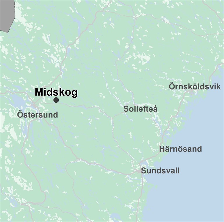 Karta med placering av transmissionsnätsstationen Midskog