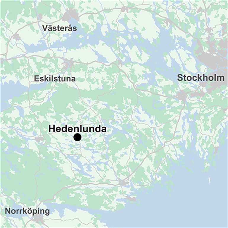 Karta över placeringen av  transmissionsnätsstationen Hedenlunda utanför Flen