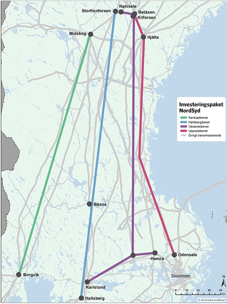 Karta över sträckningarna för investeringspaketet NordSyd