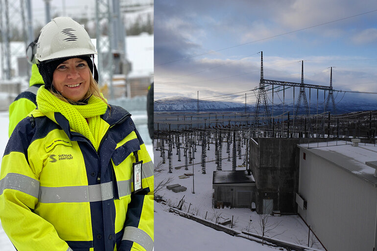 Bild på projektledaren Liselotte Schillén-Wenger jämte station Ritsem. 