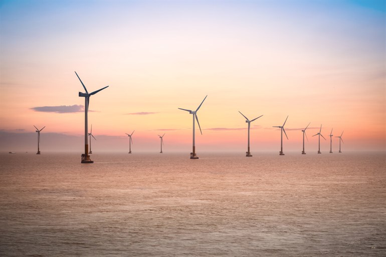 Offshore wind turbines at twilight