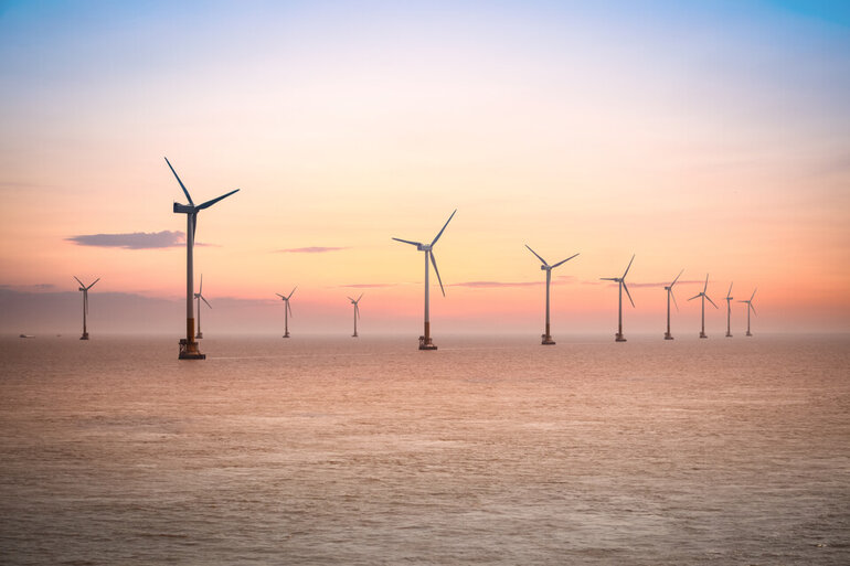 Offshore wind turbines at twilight