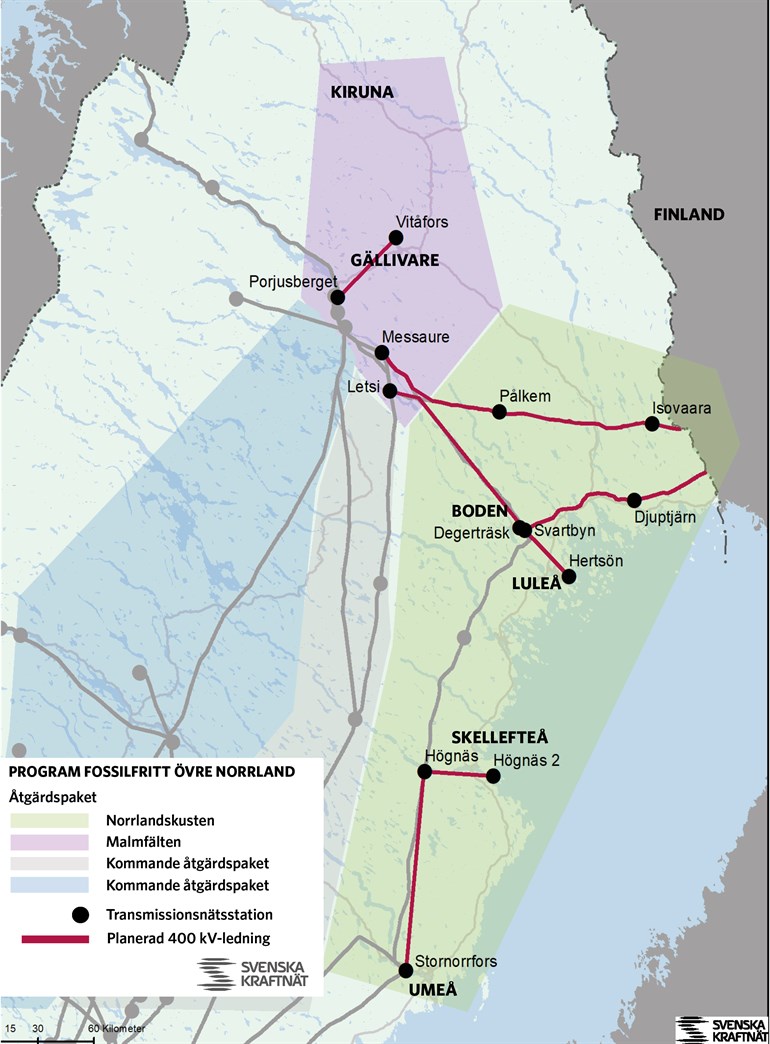 Karta över Fossilfritt Övre Norrland