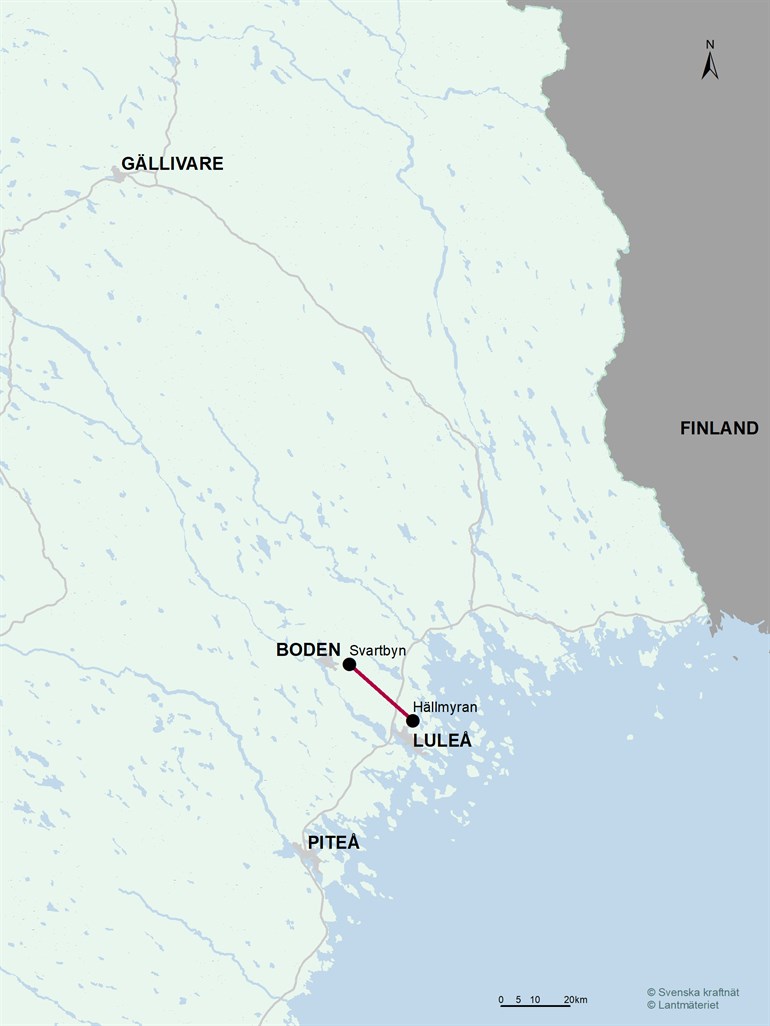 Karta över sträckning för projekt Svartbyn-Hällmyran.