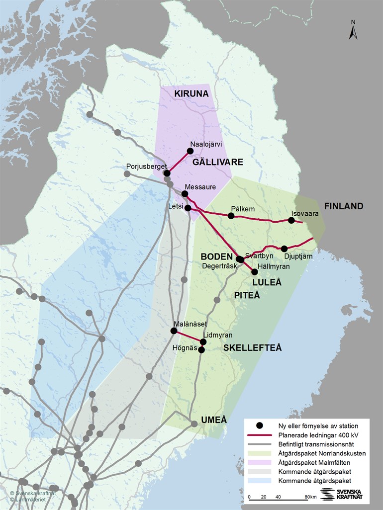 Karta över projekt inom program Fossilfritt övre Norrland