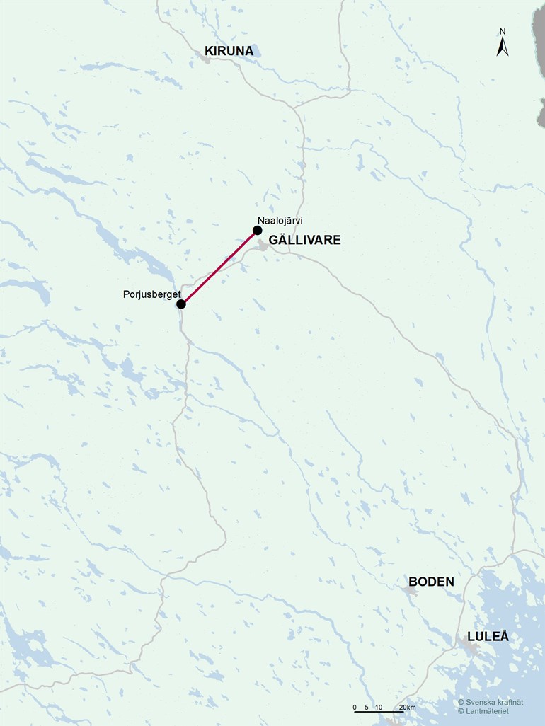 Karta över projekt Porjusberget-Naalojärvi