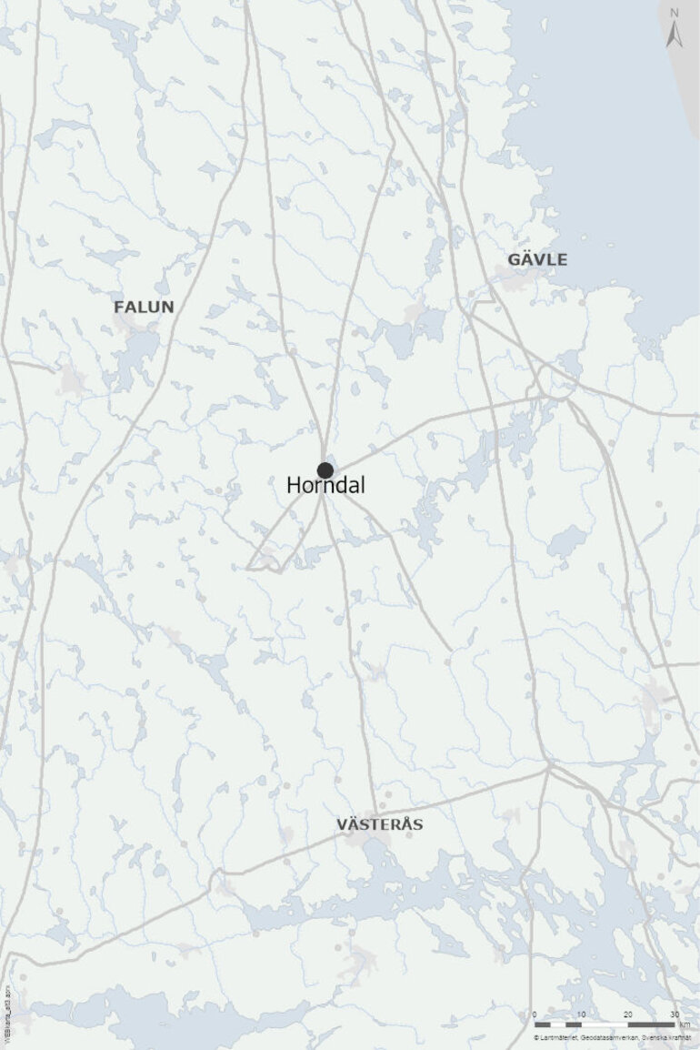 Bild på karta där man ser var station Horndal ligger