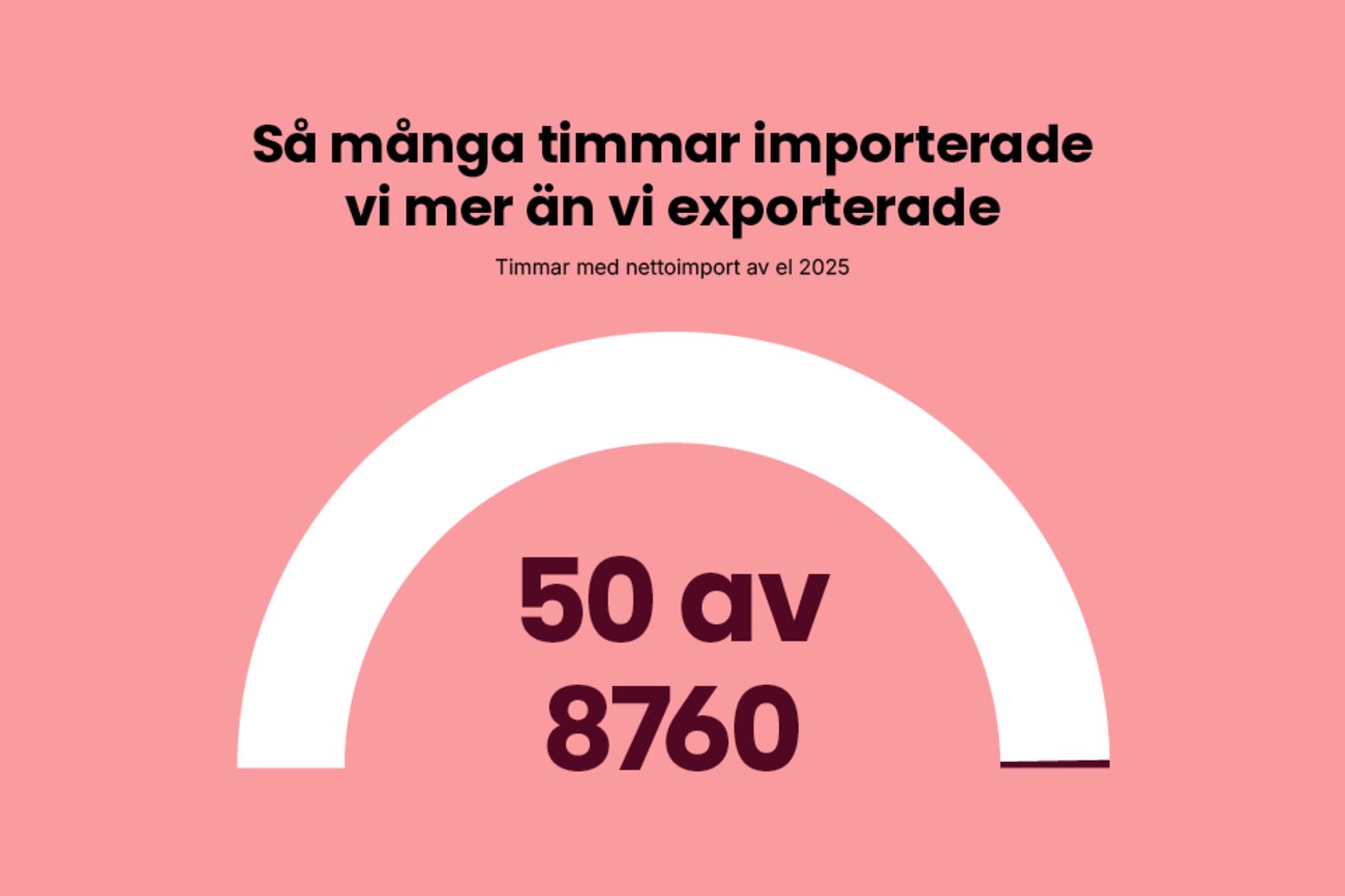 Så många timmar importerade vi mer än vi exporterade. Timmar med nettoimport av el 2025: 50 av 8 760.