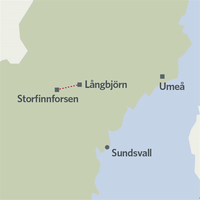 Map over the power line between Långbjörn and Storfinnforsen