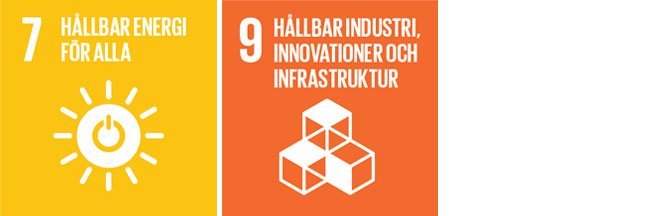 Vårt Forsknings- och utvecklingsarbete bidrar till flera globala mål, bland annat mål 9: Hållbar industri, innovationer och infrastruktur och mål 7: Hållbar energi för alla.