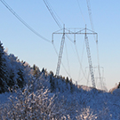 Pole in line for 400 kV, winter. Photo: Thomas Wiklund